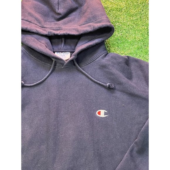 Champion Reverse Weave Navy Blue Heavyweight Hoodie Sweatshirt Mens Sz LG - Picture 2 of 5